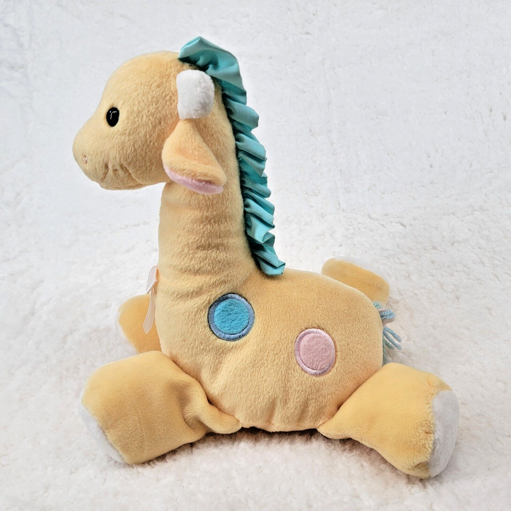 Eden Giraffe Plush Baby Yellow w Pink Blue Spots Yarn Tail Vtg Stuffed Animal
